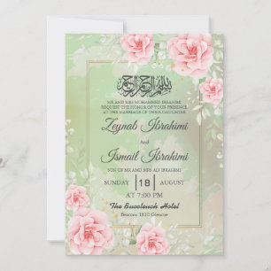 Moderne rosa Rosen, goldene islamische muslimische Einladung