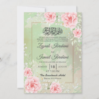 Moderne rosa Rosen, goldene islamische muslimische Einladung