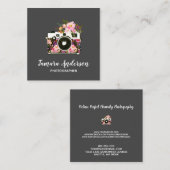 Moderne rosa Rosen-grauer Blumenkamera-Fotograf Quadratische Visitenkarte (Vorne/Hinten)