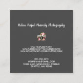 Moderne rosa Rosen-grauer Blumenkamera-Fotograf Quadratische Visitenkarte (Rückseite)