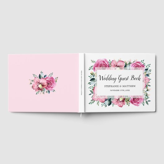Moderne rosa Rosen Orchid Wasserfarbenhochzeit Gästebuch (Voll)