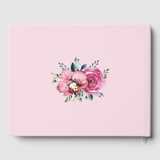 Moderne rosa Rosen Orchid Wasserfarbenhochzeit Gästebuch (Rückseite)