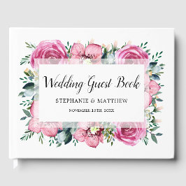 Moderne rosa Rosen Orchid Wasserfarbenhochzeit Gästebuch