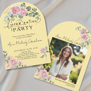 Moderne rosa Rosen Schrift Foto-Abschluss Einladung