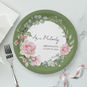 Moderne rosa Rosen Schrift Klasse des Abschlusses Pappteller