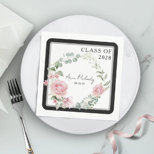 Moderne rosa Rosen Schrift Klasse des Abschlusses Serviette