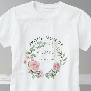 Moderne rosa Rosen Schrift Name Abschlussklasse T-Shirt