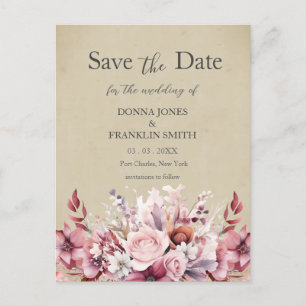 Moderne rosa Rosenhochzeit retten das Datum Postkarte