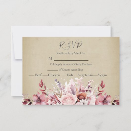 Moderne rosa Rosenhochzeit RSVP Karte (Vorderseite)