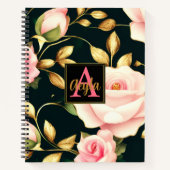 Moderne rosa Roses Gold Blätter Monogram Notizblock (Vorderseite)