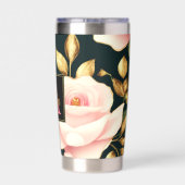 Moderne rosa Roses Gold Blätter Monogram Thermobecher (Rückseite)
