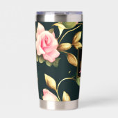 Moderne rosa Roses Gold Blätter Monogram Thermobecher (Vorderseite)