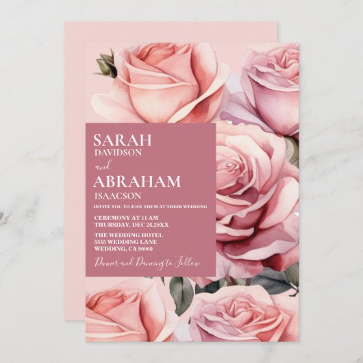 Moderne rosa Roses Hochzeitsfeier Einladung (Vorne/Hinten)