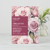 Moderne rosa Roses Hochzeitsfeier Einladung (Stehend Vorderseite)