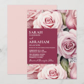 Moderne rosa Roses Hochzeitsfeier Einladung (Vorne/Hinten)