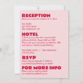 Moderne rosa Rot in einem Spaß kühne Funky Wedding Einladung (Rückseite)