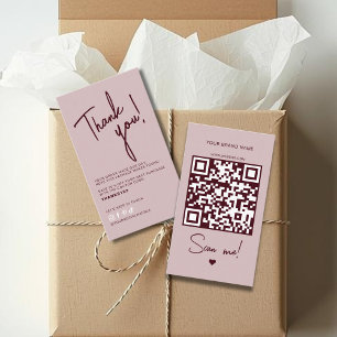 Moderne rosa rote Bestellung Danke QR-Code  Visitenkarte
