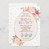 Moderne rosa Rote Blüte Rote Blüte Gold Ei Hunt Os Einladung (Vorne/Hinten)