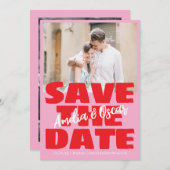Moderne Rosa Rote Foto Spielend Fett Moderne Save The Date (Vorne/Hinten)