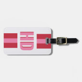 Moderne rosa rote gestreifte Shadow Monogram süße Gepäckanhänger (Vorderseite horizontal)