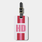 Moderne rosa rote gestreifte Shadow Monogram süße Gepäckanhänger (Vorderseite vertikal)