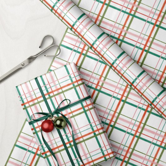 Moderne, rosa, rote, grüne Karierte Handschrift Geschenkpapier