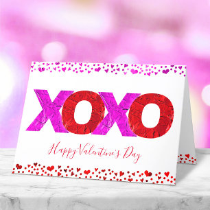 Moderne rosa rote kühne XOXO Valentinstag-Herzen  Feiertagskarte