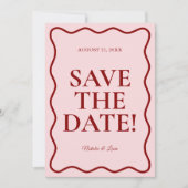 Moderne rosa rote, leuchtende Funky Bold Retro Wed Save The Date (Vorderseite)