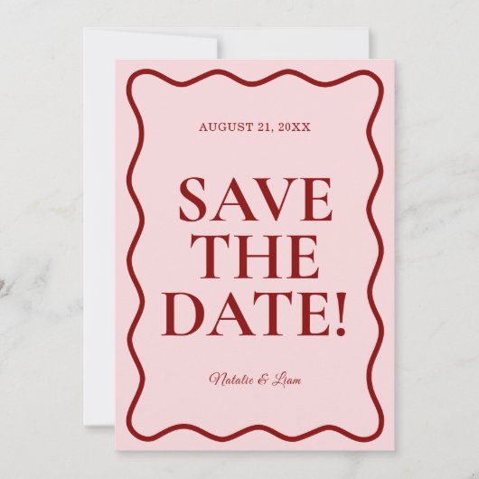 Moderne rosa rote, leuchtende Funky Bold Retro Wed Save The Date (Vorderseite)