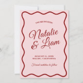 Moderne rosa rote, leuchtende Funky Bold Retro Wed Save The Date (Rückseite)