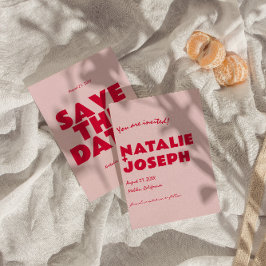 Moderne rosa rote, leuchtende Funky Bold Retro Wed Save The Date