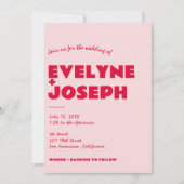 Moderne rosa rote Retro kühne Funky Foto Wedding Einladung (Vorderseite)