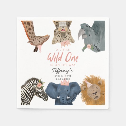 Moderne rosa Safari Tiere Kinderdusche Napkins Serviette (Vorderseite)