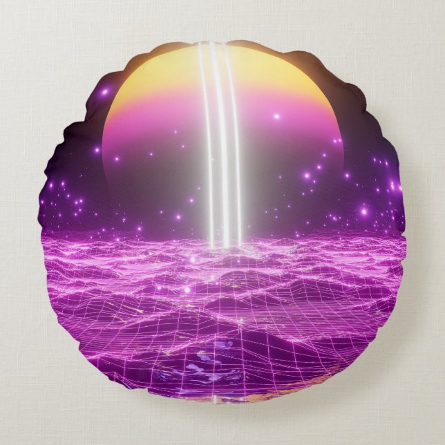 Moderne Rosa Scali Pop Kunstszene3 Rundes Kissen (Vorderseite)