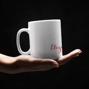 Moderne rosa Schachbrettmuster Typografie Name Chi Zweifarbige Tasse