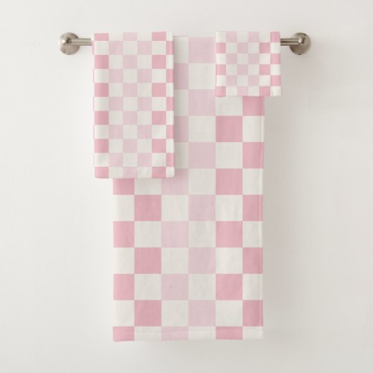 Moderne Rosa Schachbrettmuster-Wangenrot  Badhandtuch Set (Insitu)