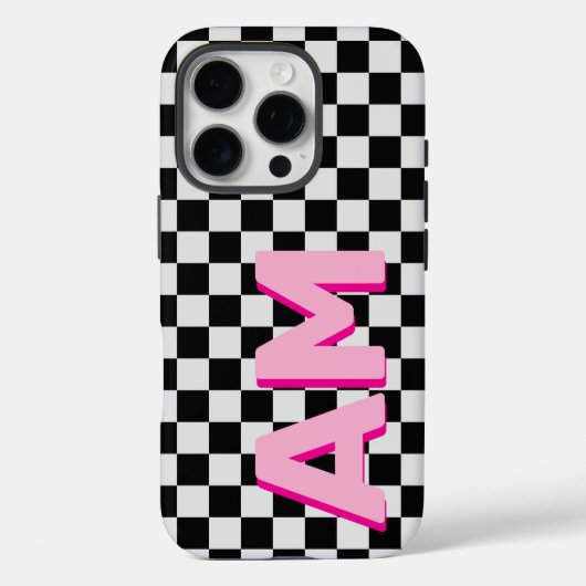 Moderne rosa Schatten-Monogramm-Karo-Anfangsbuchst Case-Mate iPhone Hülle (Rückseite)