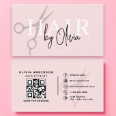 Moderne Rosa Schere QR Code Haarstylistin Visitenkarte