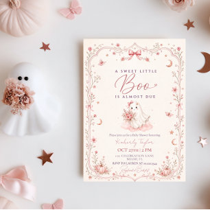 Moderne rosa Schleife Little Boo Fast fällig Baby- Einladung