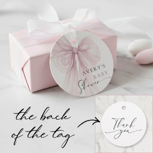 Moderne rosa Schleifen-Girl-Baby-Party Geschenkanhänger