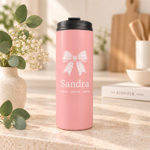 Moderne rosa Schleifen-Namens-Inspirationszitat Thermosbecher