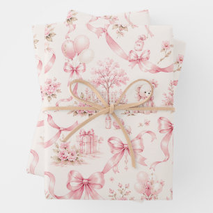 Moderne rosa Schleifenverpackung   Coquette-Bänder Geschenkpapier Set