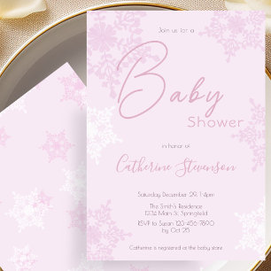 Moderne rosa Schneeflocken-Winter-Baby-Party Einladung