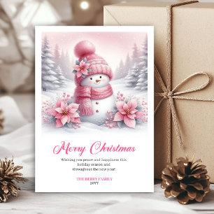 Moderne rosa Schneemann-Kinder-Download-Weihnachts Feiertagskarte