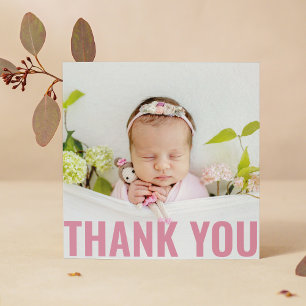 Moderne rosa Schriftart Baby-Foto Danke