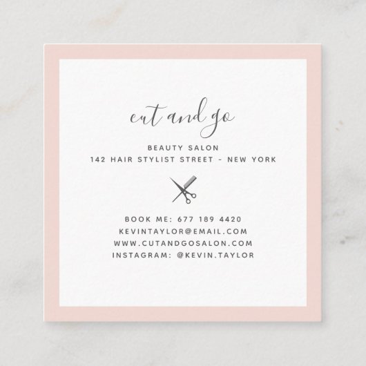 Moderne Rosa-Schriftzeichen-Haarstylistin Quadratische Visitenkarte (Rückseite)