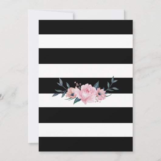 Moderne rosa, schwarz gestreifte Hochzeit Einladung (Rückseite)