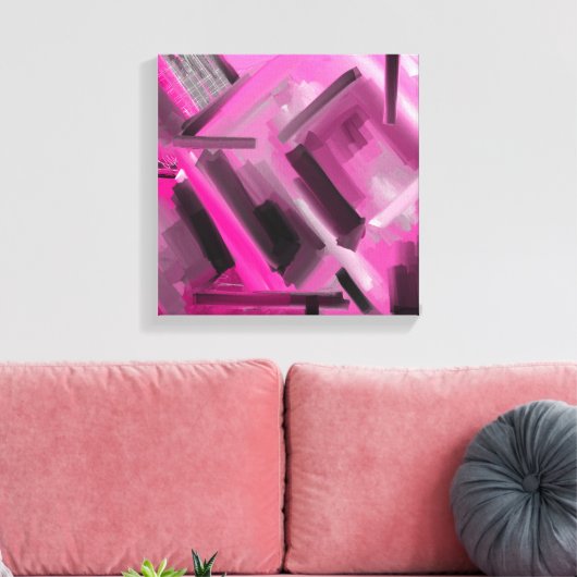 Moderne rosa Schwarz Grau Abstrakte Dekorationskun Leinwanddruck (Insitu (Wohnzimmer))
