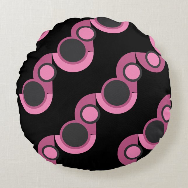 Moderne rosa, schwarz und grau rundes kissen (Vorderseite)