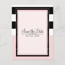 Moderne rosa Schwarz-Weiß Streifen Save the Date Ankündigungspostkarte